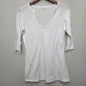 Eileen Fisher Women's Small Short 1/2 Sleeve White V-Neck‎ Tee Cotton